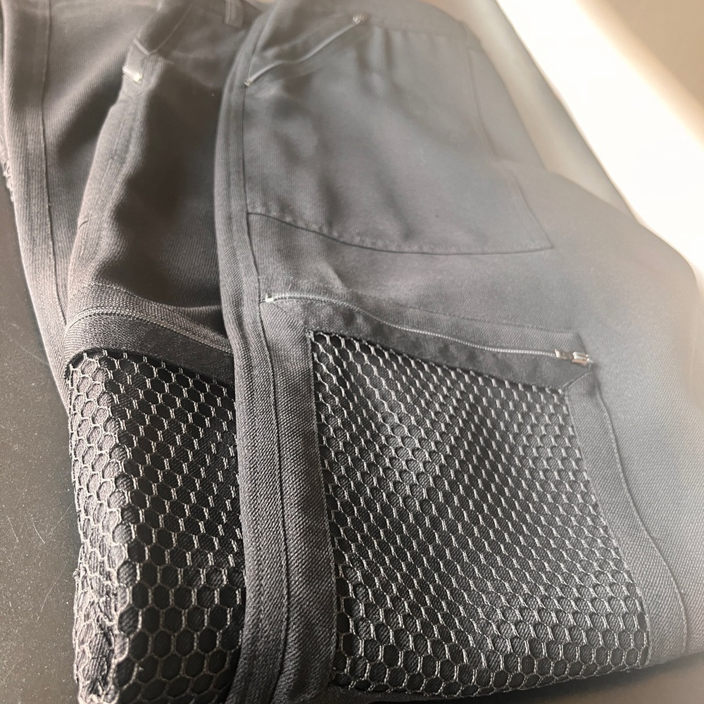 Moschino Vintage Black Wide-Leg Mesh Detail Pocket Cargo Pants